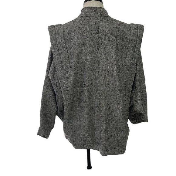 Vintage Jacket Size Large Gray White Tweed Linen Dolman Sleeve Quilted Shoulder - Picture 2 of 13